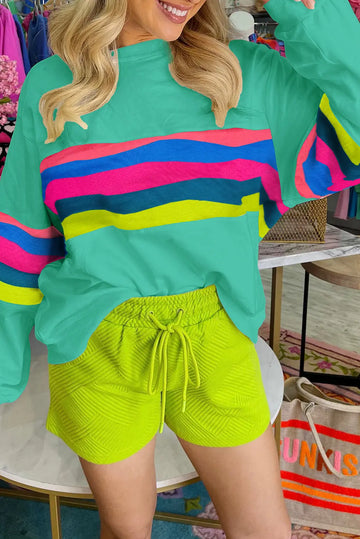 Green Colourful Striped Accent Long Sleeve T Shirt Beagle Boutique Fashion Outlet