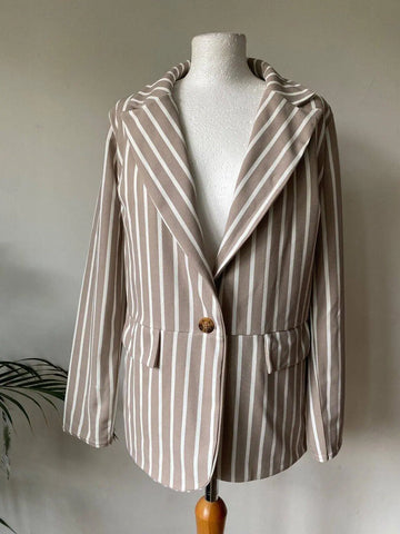 I Saw It First Pinstripe Oversized Longline Blazer Size 6 Stone - BB Fashion Outlet