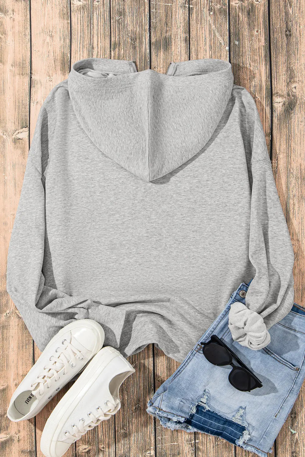 Light Grey Solid Kangaroo Pocket Half Zipper Oversized Hoodie Beagle Boutique Fashion Outlet