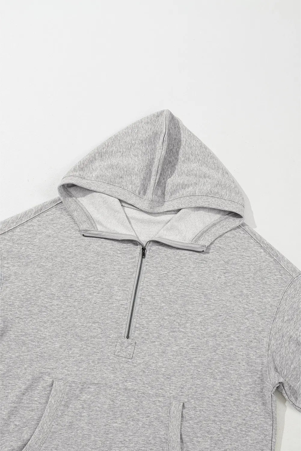 Light Grey Solid Kangaroo Pocket Half Zipper Oversized Hoodie Beagle Boutique Fashion Outlet