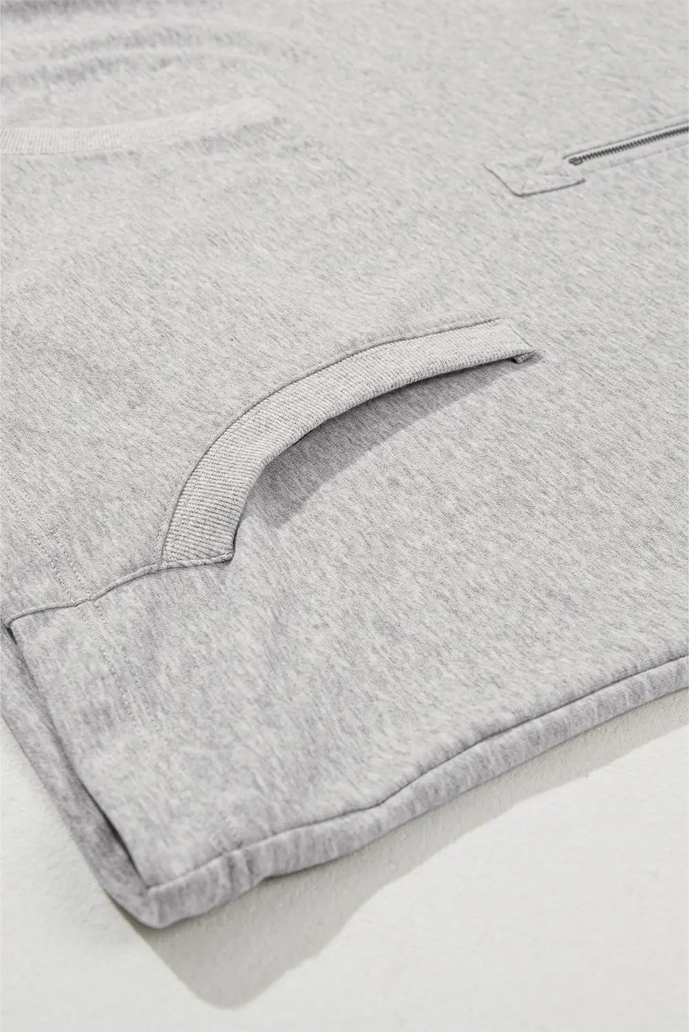 Light Grey Solid Kangaroo Pocket Half Zipper Oversized Hoodie Beagle Boutique Fashion Outlet
