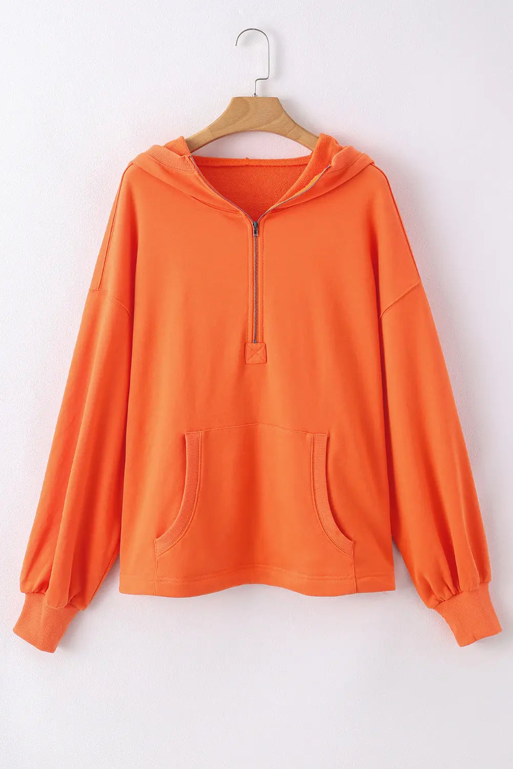 Light Grey Solid Kangaroo Pocket Half Zipper Oversized Hoodie Beagle Boutique Fashion Outlet