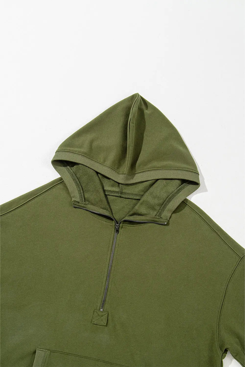 Light Grey Solid Kangaroo Pocket Half Zipper Oversized Hoodie Beagle Boutique Fashion Outlet