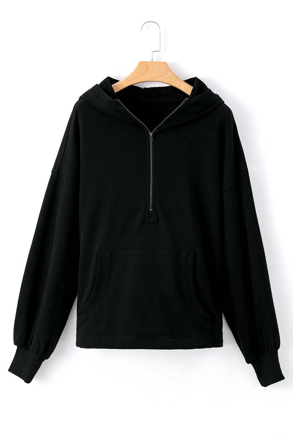 Light Grey Solid Kangaroo Pocket Half Zipper Oversized Hoodie Beagle Boutique Fashion Outlet