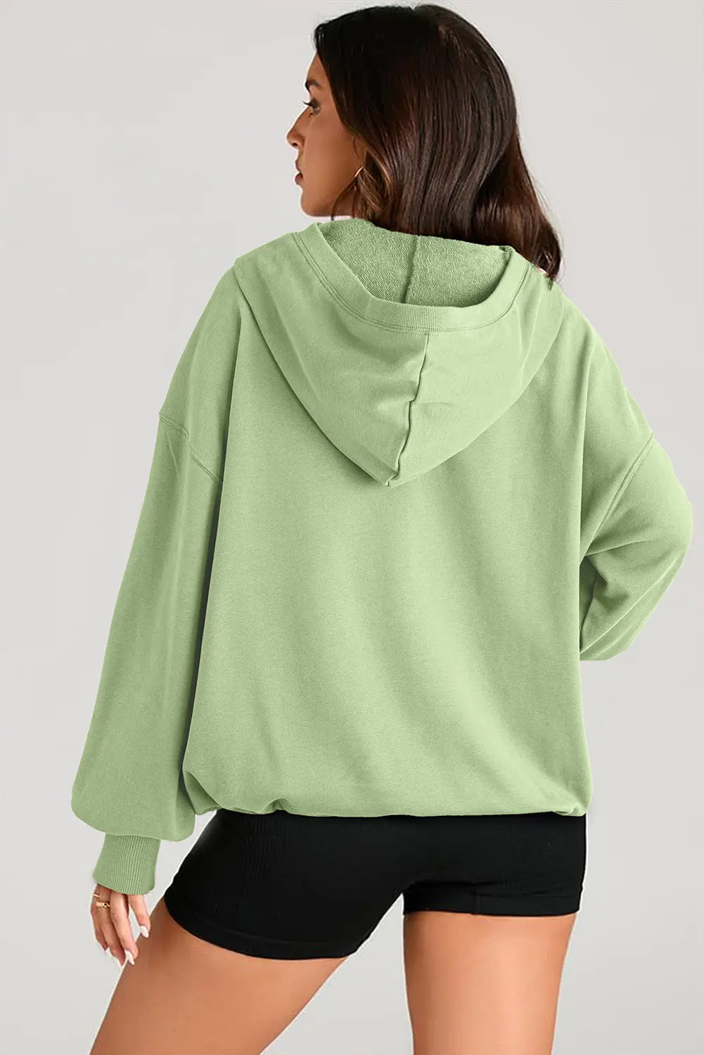 Light Grey Solid Kangaroo Pocket Half Zipper Oversized Hoodie Beagle Boutique Fashion Outlet