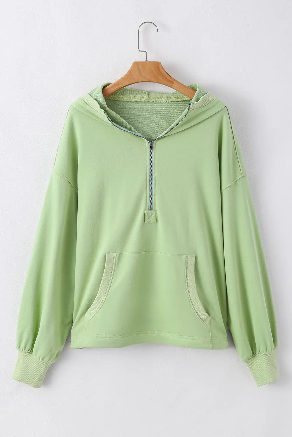 Light Grey Solid Kangaroo Pocket Half Zipper Oversized Hoodie Beagle Boutique Fashion Outlet