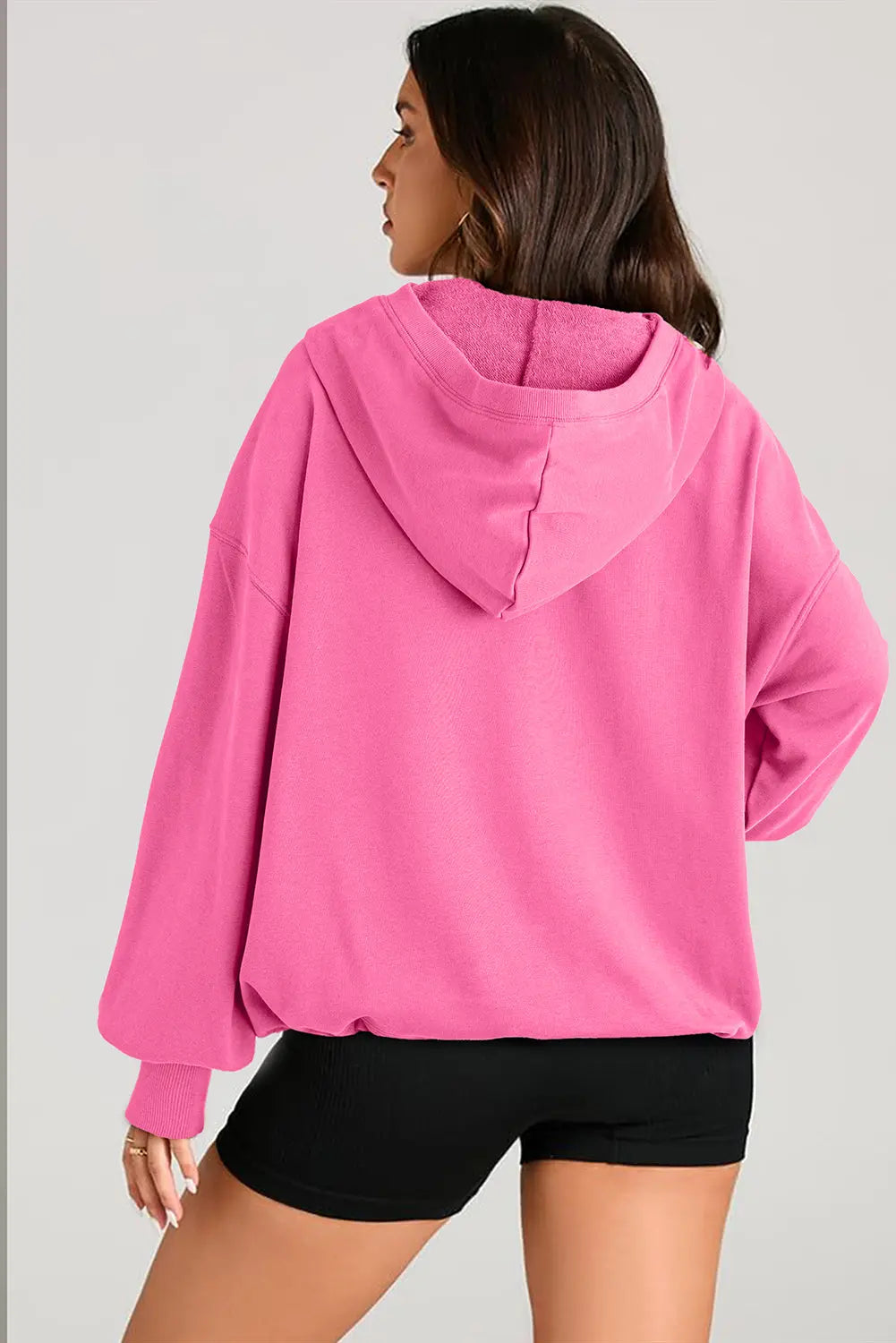 Light Grey Solid Kangaroo Pocket Half Zipper Oversized Hoodie Beagle Boutique Fashion Outlet
