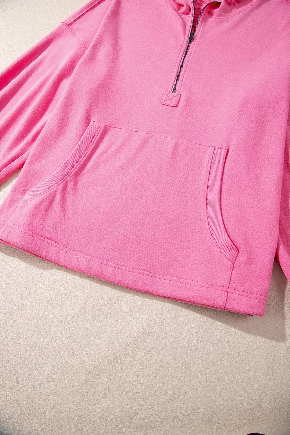 Light Grey Solid Kangaroo Pocket Half Zipper Oversized Hoodie Beagle Boutique Fashion Outlet