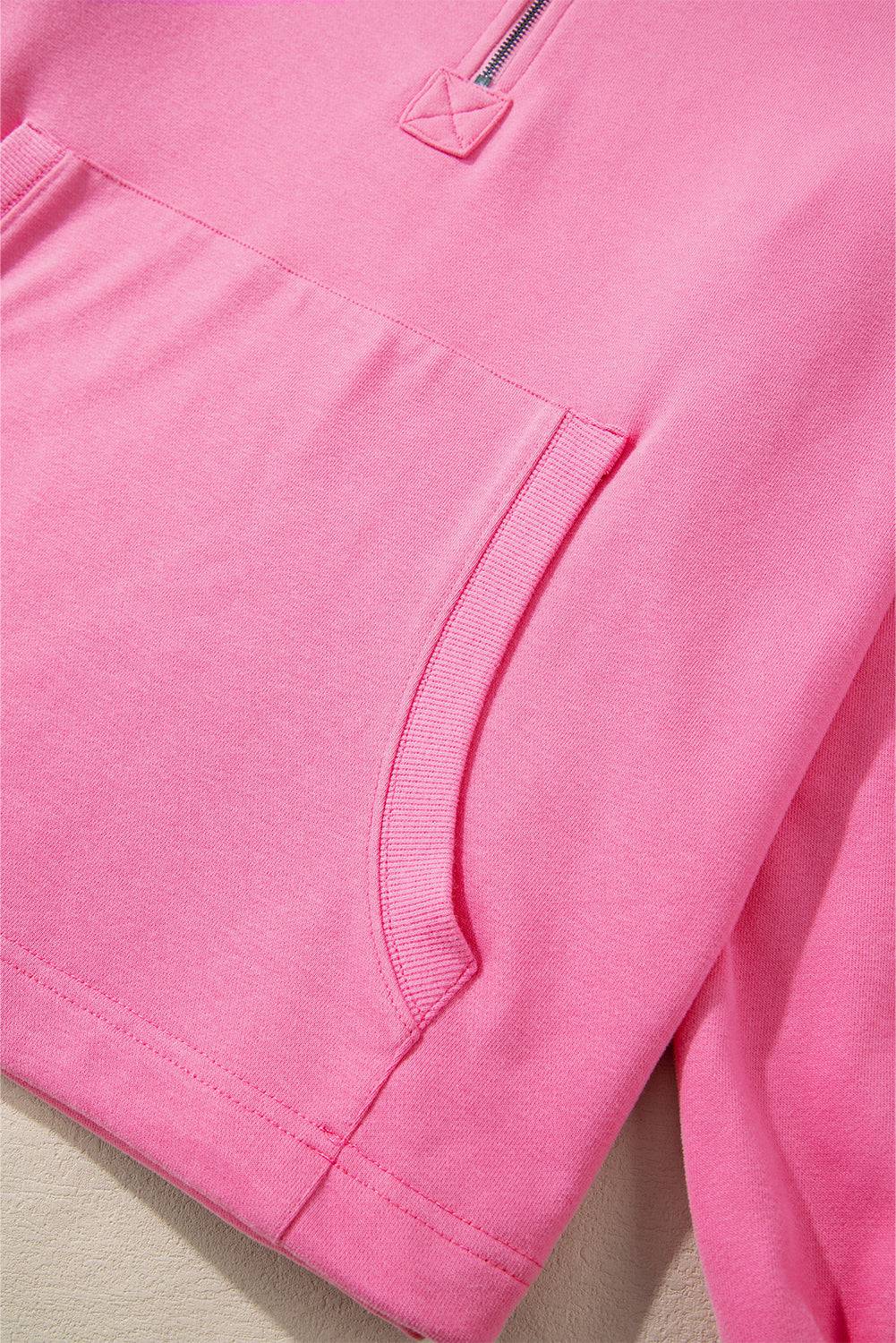 Light Grey Solid Kangaroo Pocket Half Zipper Oversized Hoodie Beagle Boutique Fashion Outlet