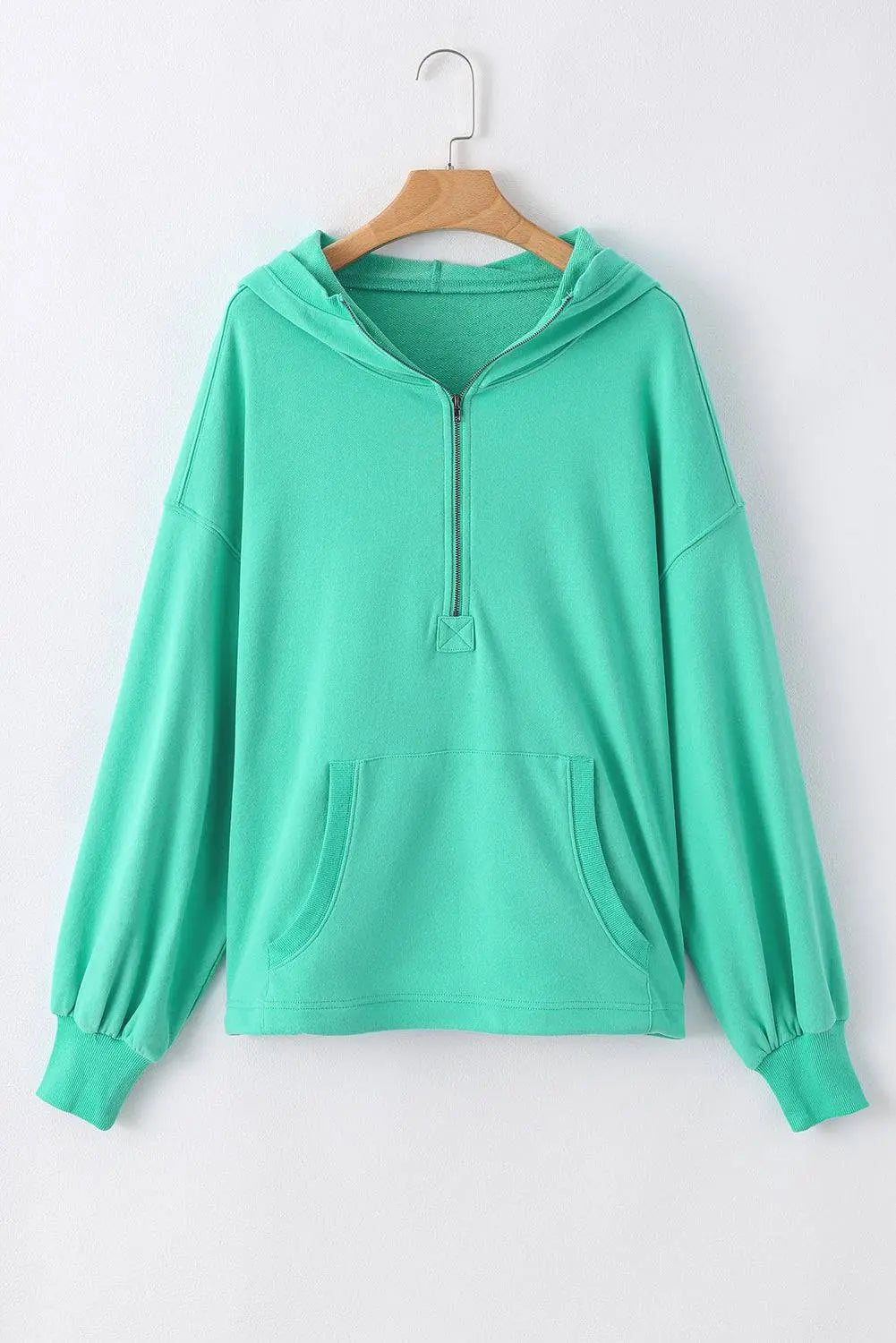 Light Grey Solid Kangaroo Pocket Half Zipper Oversized Hoodie Beagle Boutique Fashion Outlet