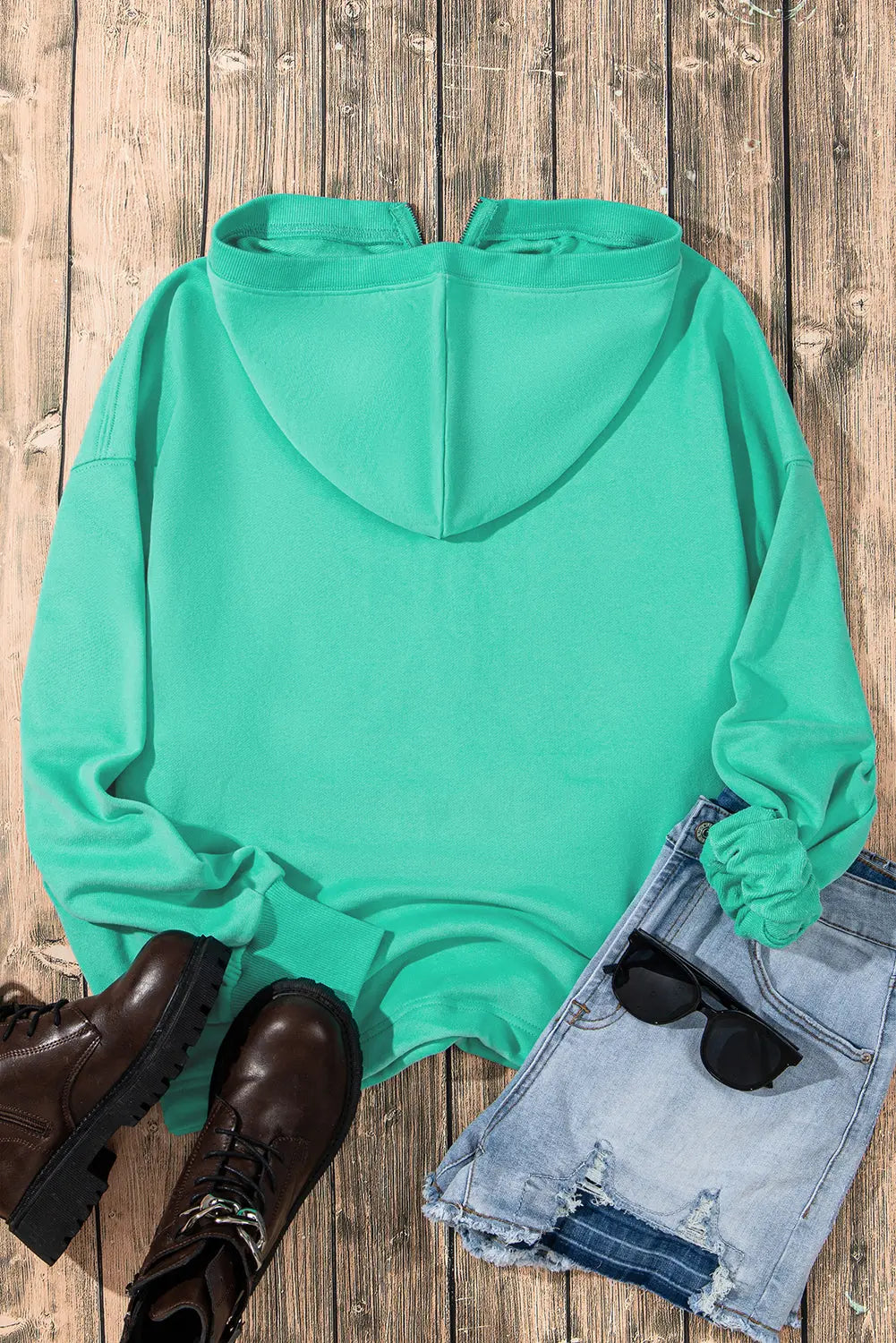 Light Grey Solid Kangaroo Pocket Half Zipper Oversized Hoodie Beagle Boutique Fashion Outlet
