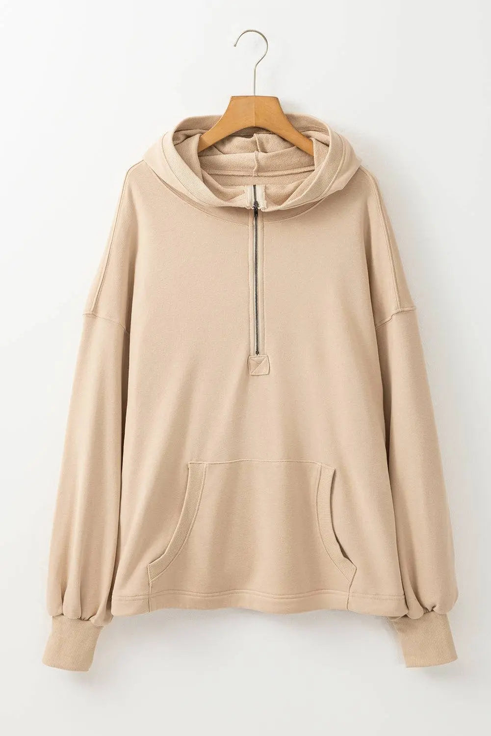 Light Grey Solid Kangaroo Pocket Half Zipper Oversized Hoodie Beagle Boutique Fashion Outlet