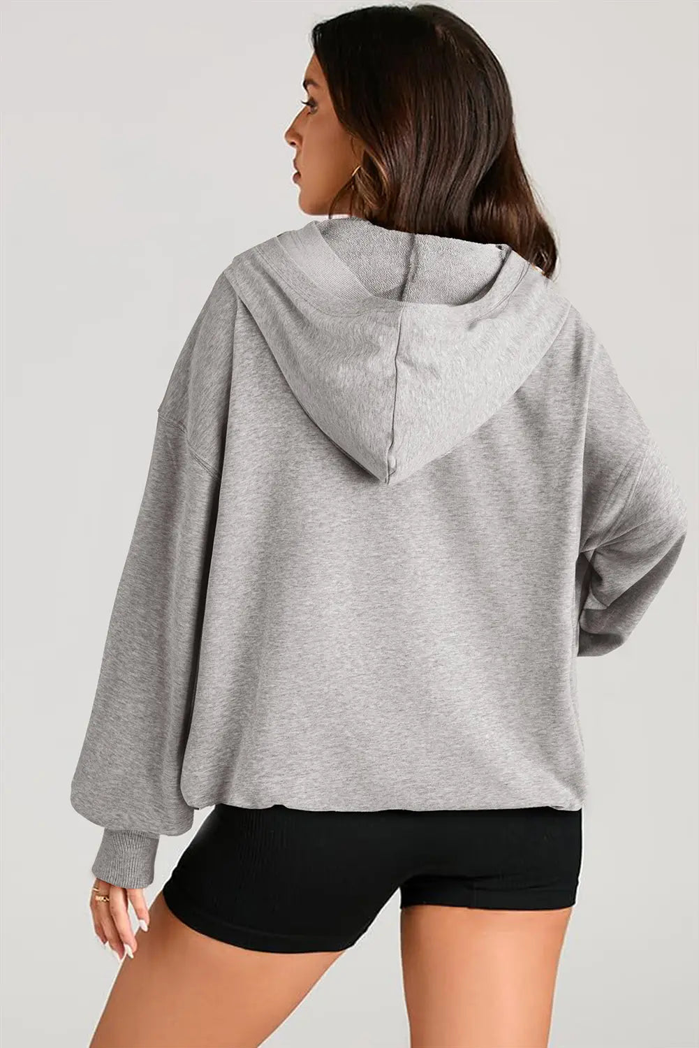 Light Grey Solid Kangaroo Pocket Half Zipper Oversized Hoodie Beagle Boutique Fashion Outlet