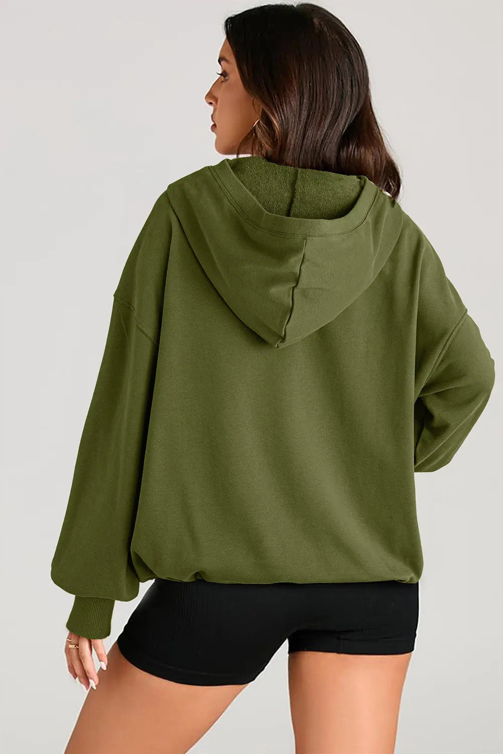 Light Grey Solid Kangaroo Pocket Half Zipper Oversized Hoodie Beagle Boutique Fashion Outlet