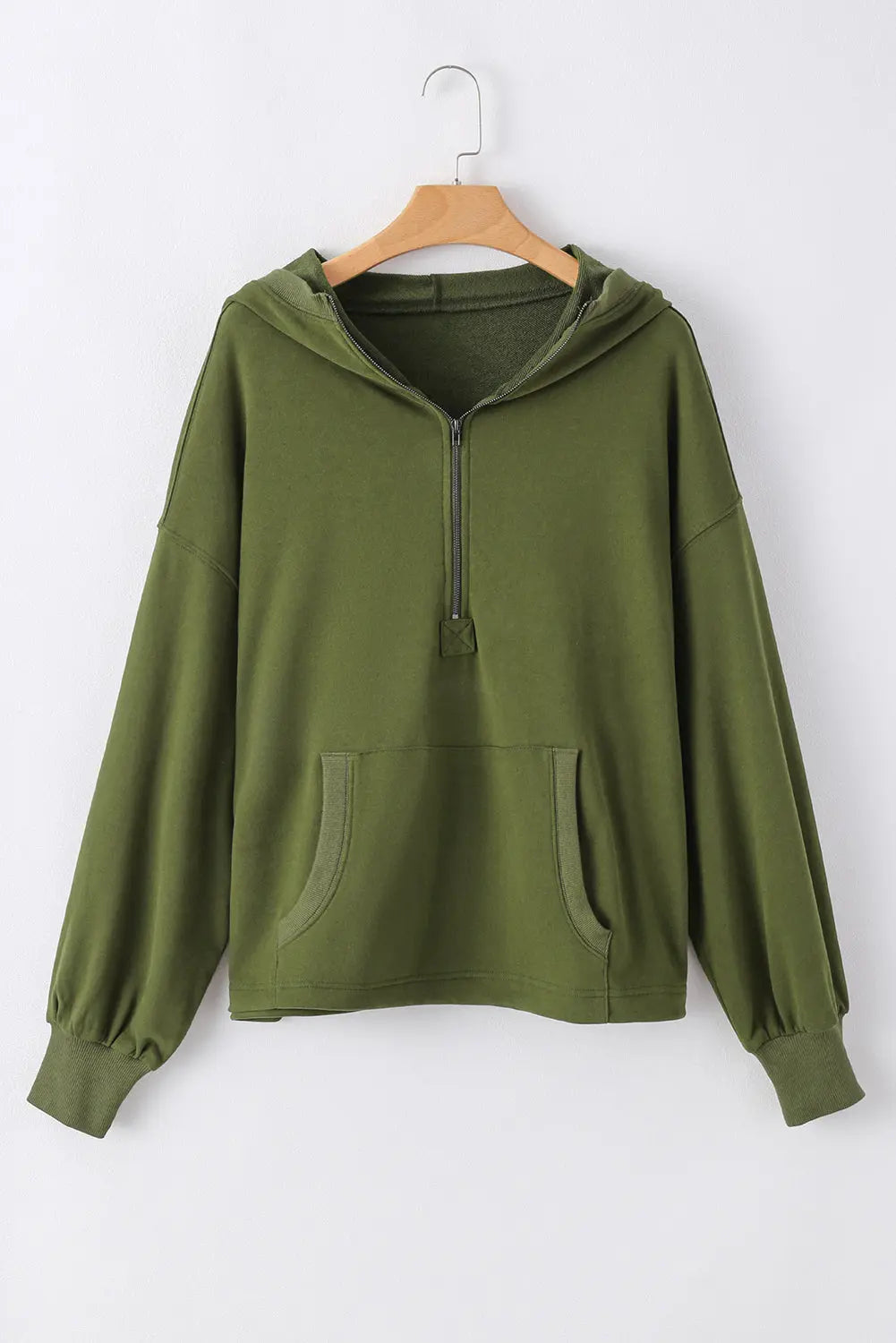 Light Grey Solid Kangaroo Pocket Half Zipper Oversized Hoodie Beagle Boutique Fashion Outlet