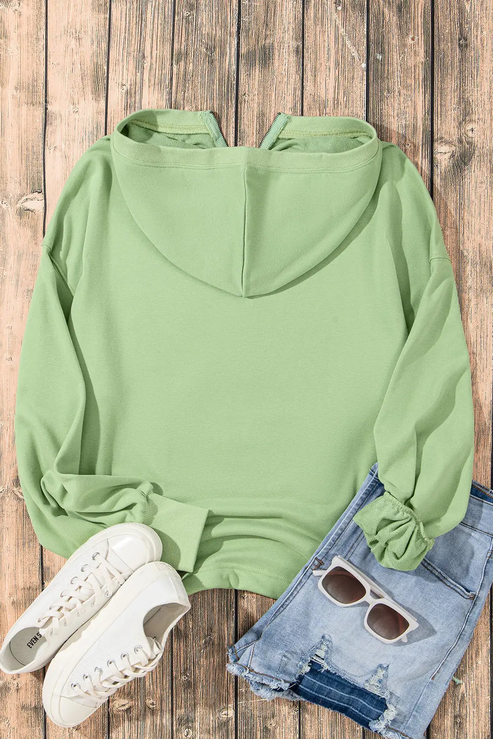 Light Grey Solid Kangaroo Pocket Half Zipper Oversized Hoodie Beagle Boutique Fashion Outlet