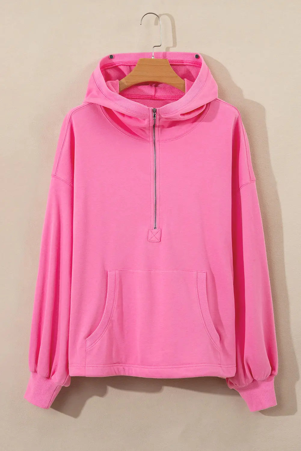 Light Grey Solid Kangaroo Pocket Half Zipper Oversized Hoodie Beagle Boutique Fashion Outlet
