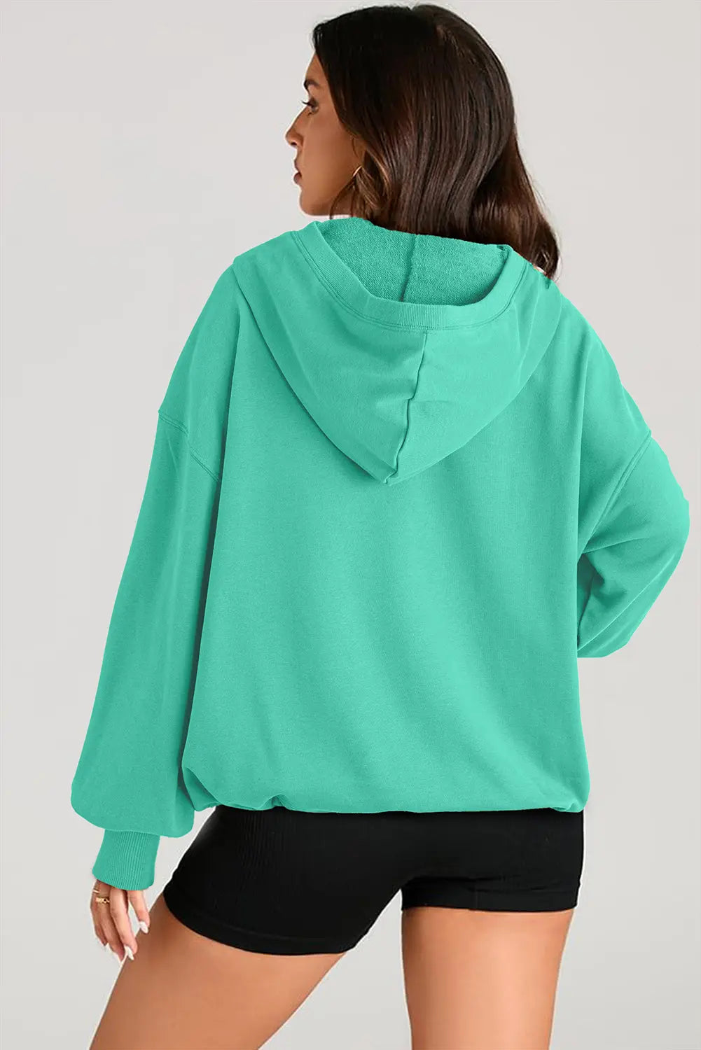Light Grey Solid Kangaroo Pocket Half Zipper Oversized Hoodie Beagle Boutique Fashion Outlet