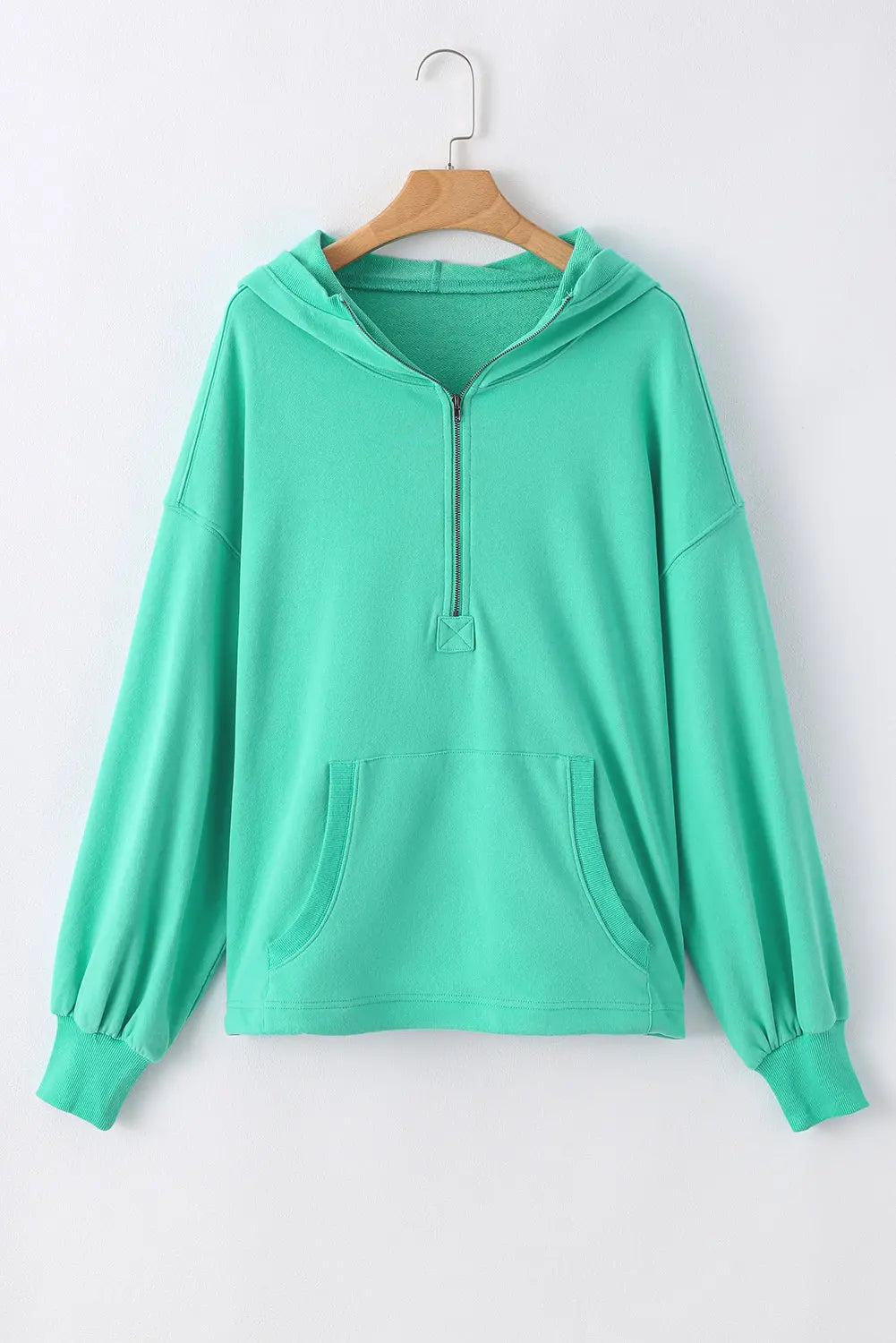 Light Grey Solid Kangaroo Pocket Half Zipper Oversized Hoodie Beagle Boutique Fashion Outlet