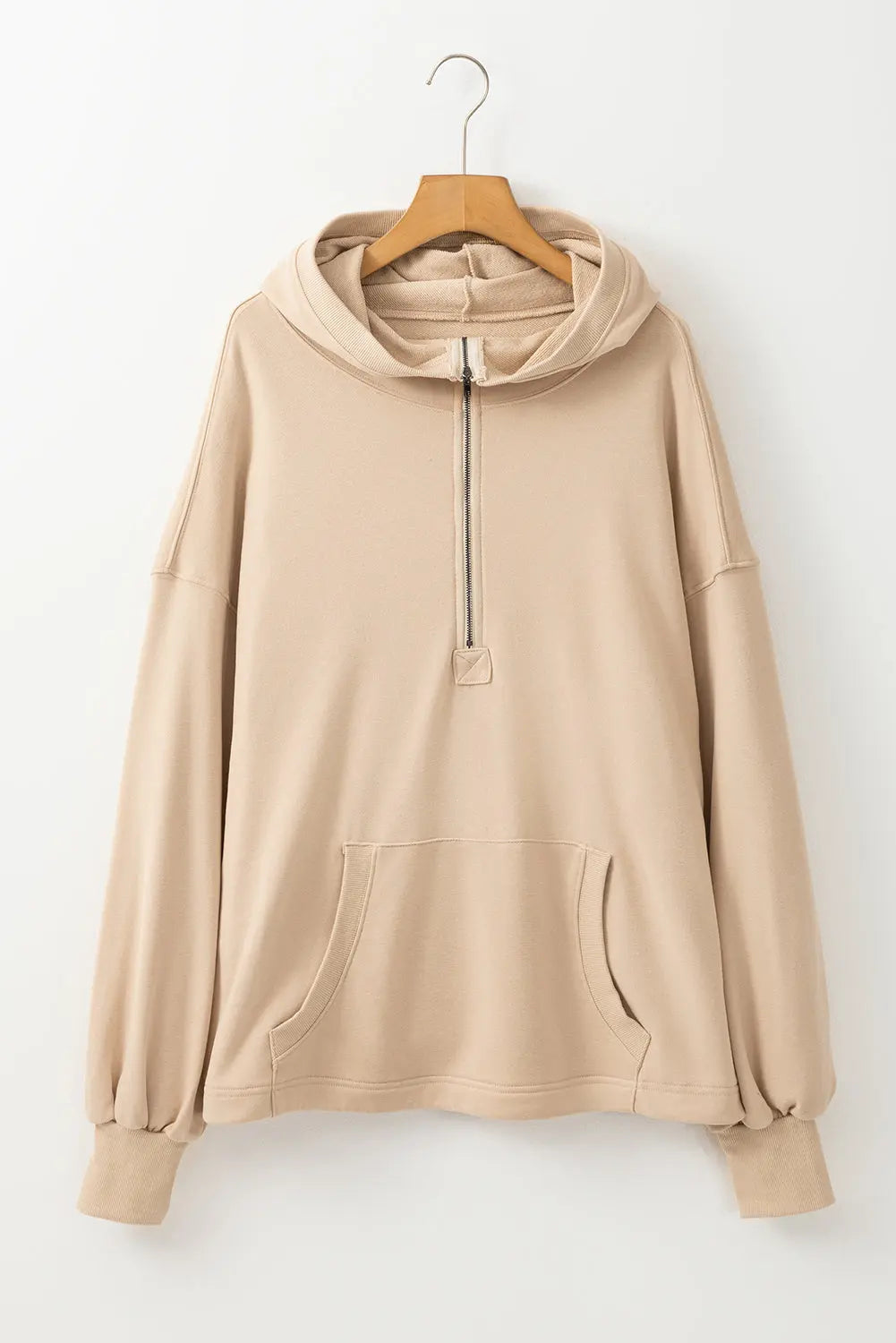 Light Grey Solid Kangaroo Pocket Half Zipper Oversized Hoodie Beagle Boutique Fashion Outlet