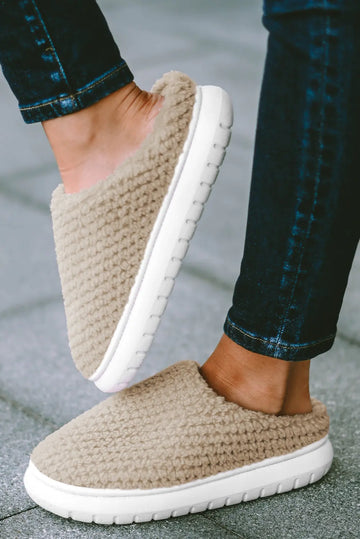 Pale Khaki Two-tone Knitted Warm Homewear Slippers Beagle Boutique Fashion Outlet