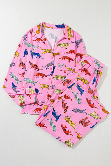 Pink Cheetah Print Shirt and Trousers Pyjama Set eAura