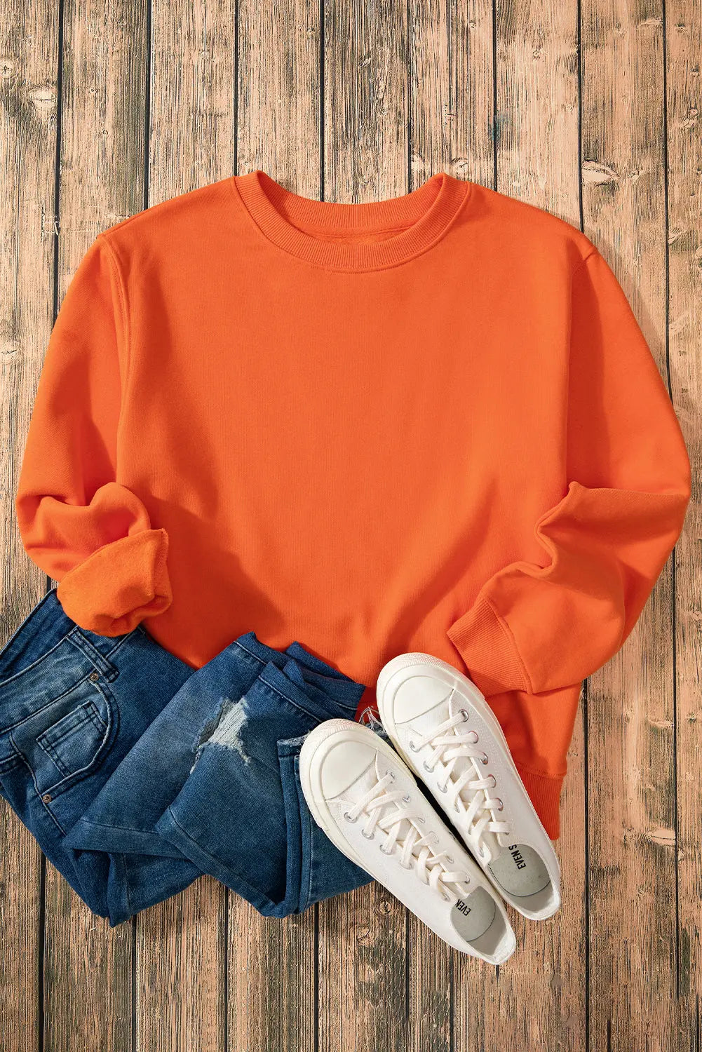 Russet Orange Solid Fleece Lined Drop Shoulder Terry Sweatshirt eAura