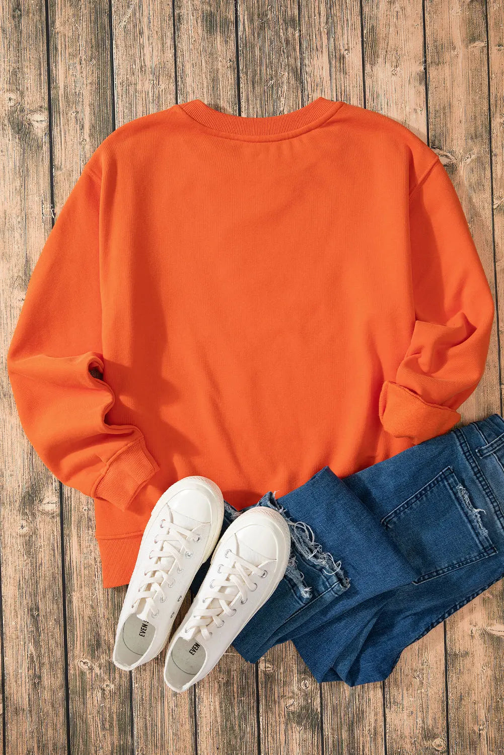 Russet Orange Solid Fleece Lined Drop Shoulder Terry Sweatshirt eAura