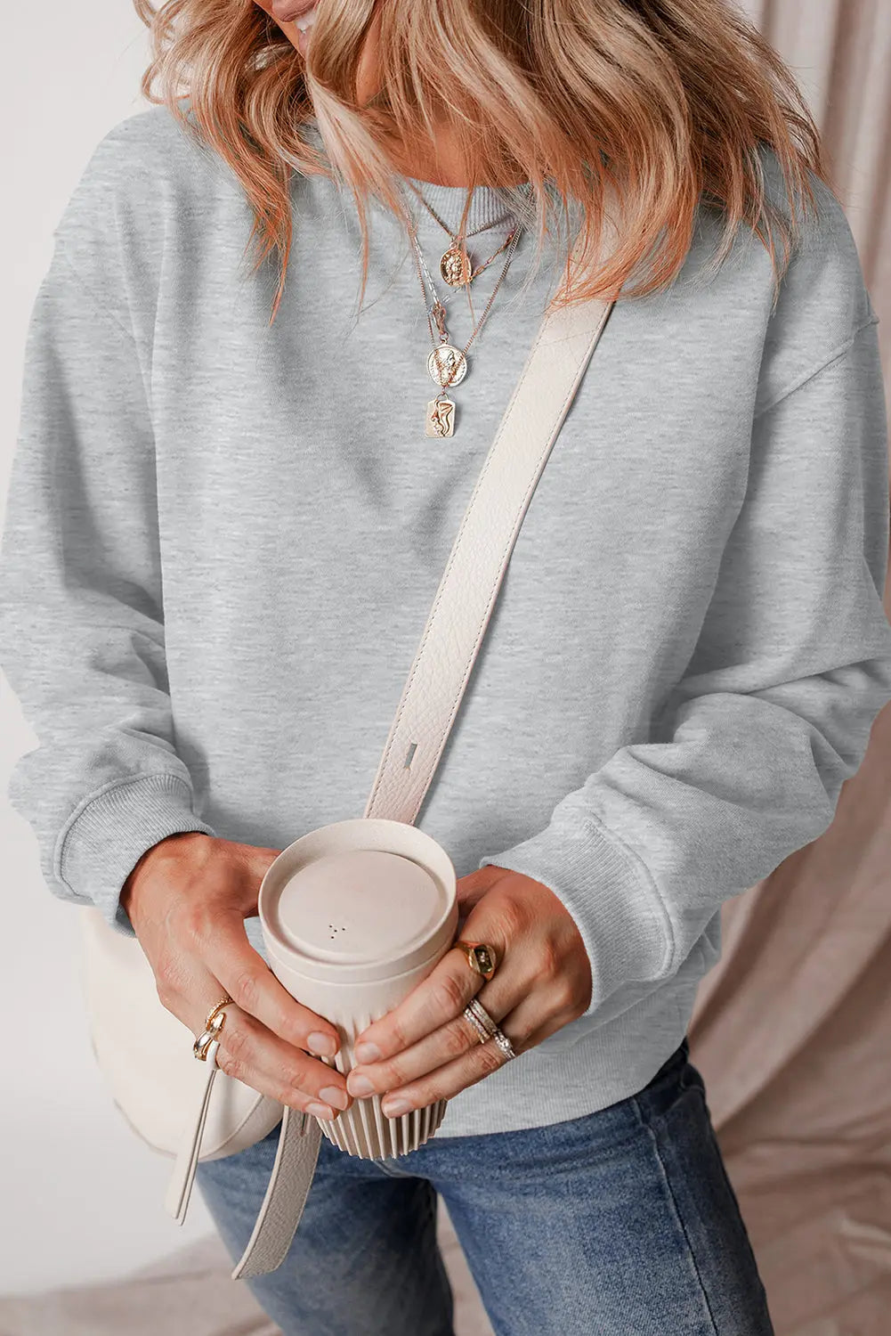 Russet Orange Solid Fleece Lined Drop Shoulder Terry Sweatshirt eAura