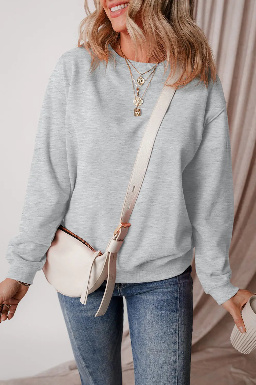 Russet Orange Solid Fleece Lined Drop Shoulder Terry Sweatshirt eAura