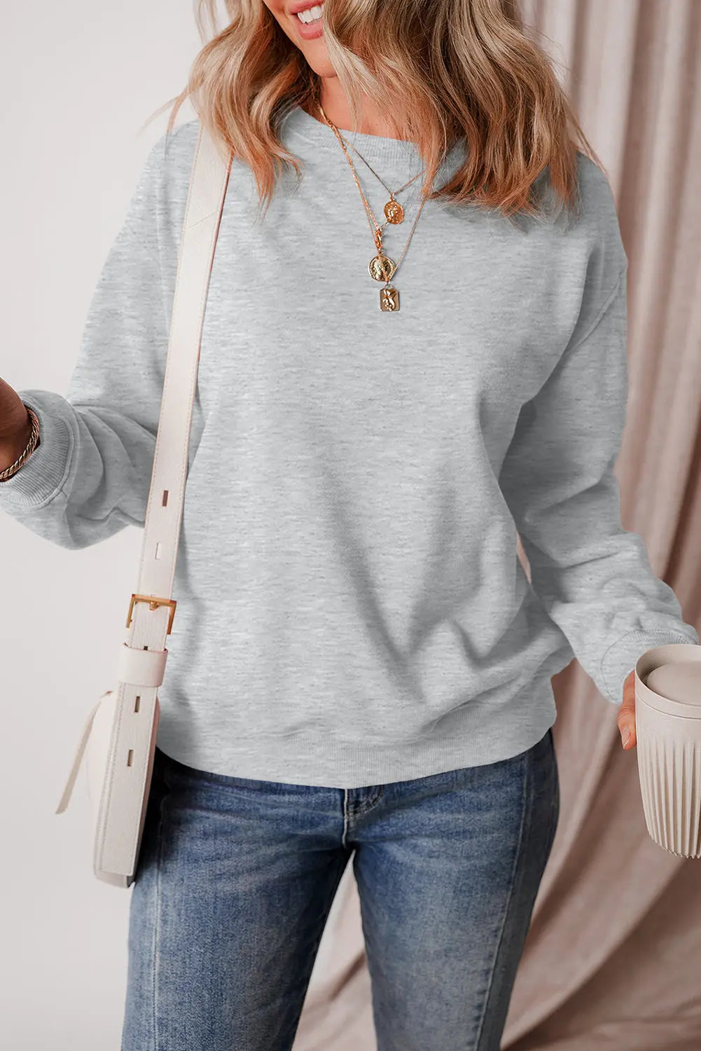 Russet Orange Solid Fleece Lined Drop Shoulder Terry Sweatshirt eAura