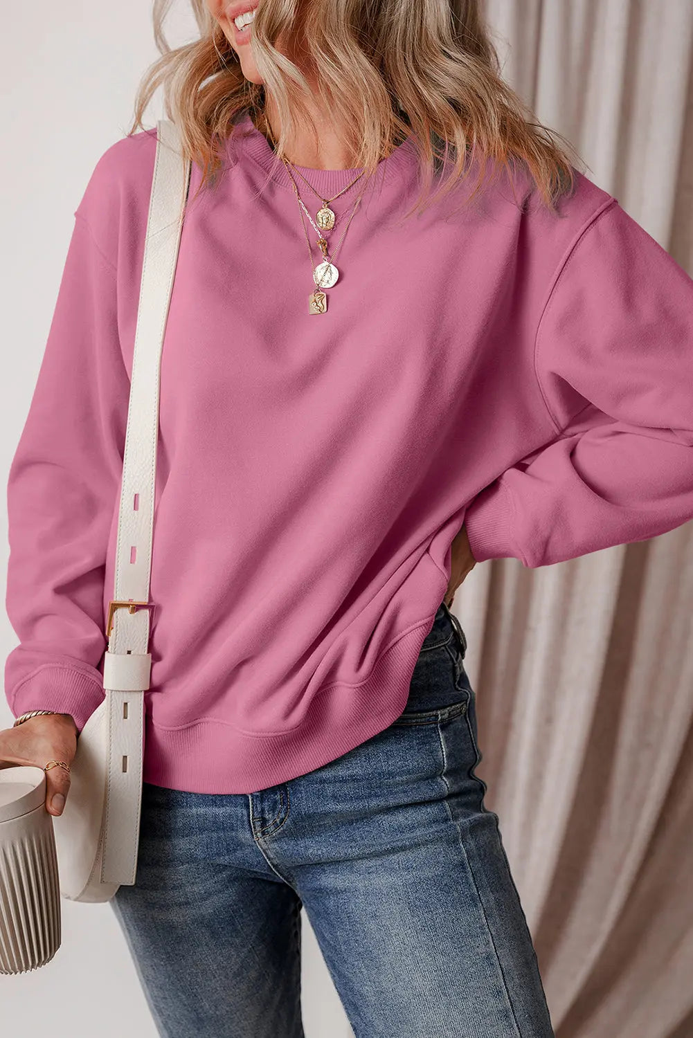 Russet Orange Solid Fleece Lined Drop Shoulder Terry Sweatshirt eAura