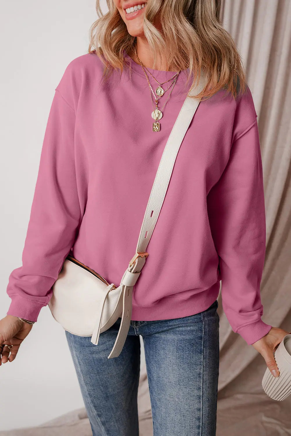 Russet Orange Solid Fleece Lined Drop Shoulder Terry Sweatshirt eAura