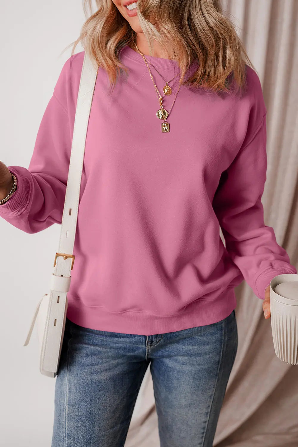 Russet Orange Solid Fleece Lined Drop Shoulder Terry Sweatshirt eAura