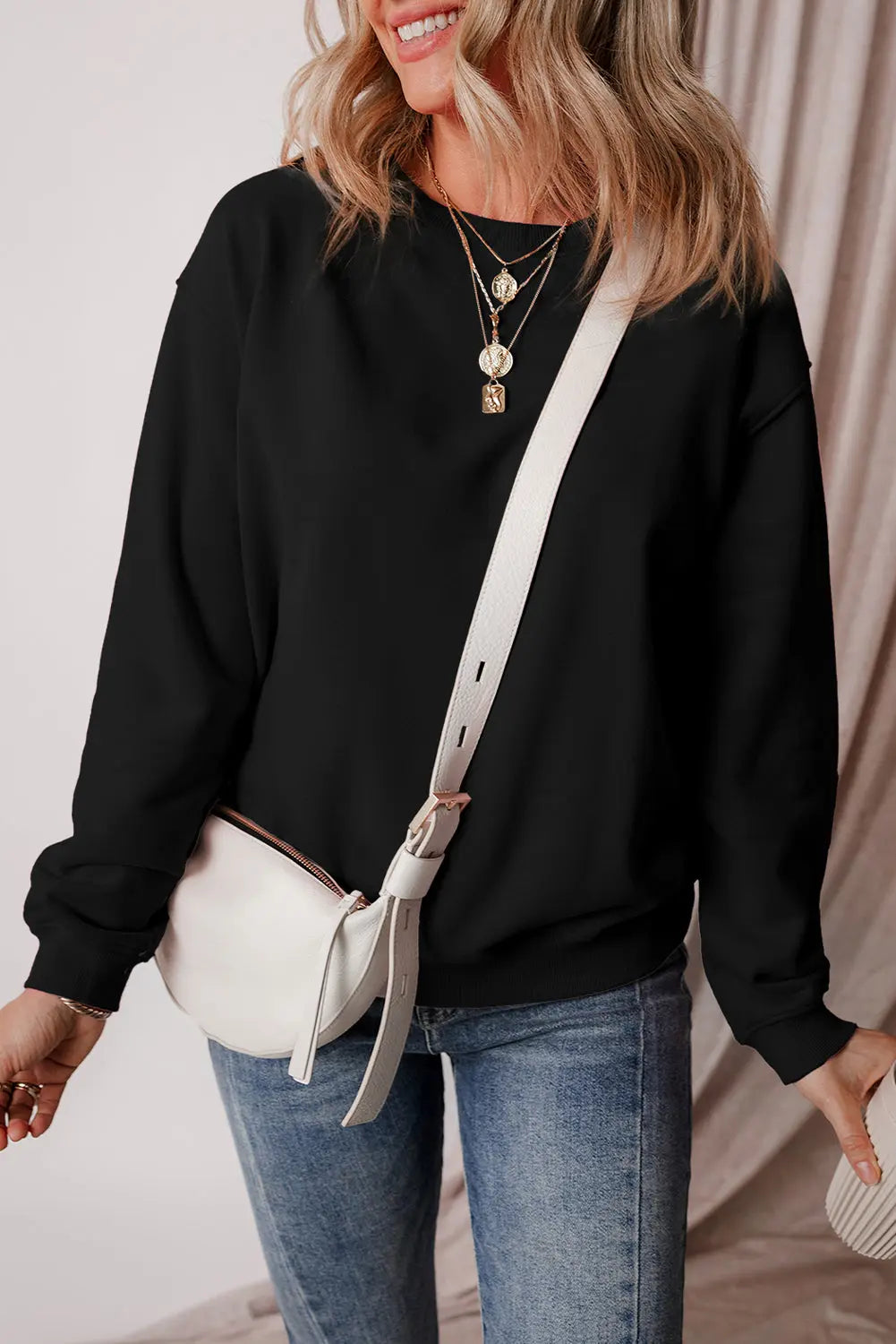 Russet Orange Solid Fleece Lined Drop Shoulder Terry Sweatshirt eAura