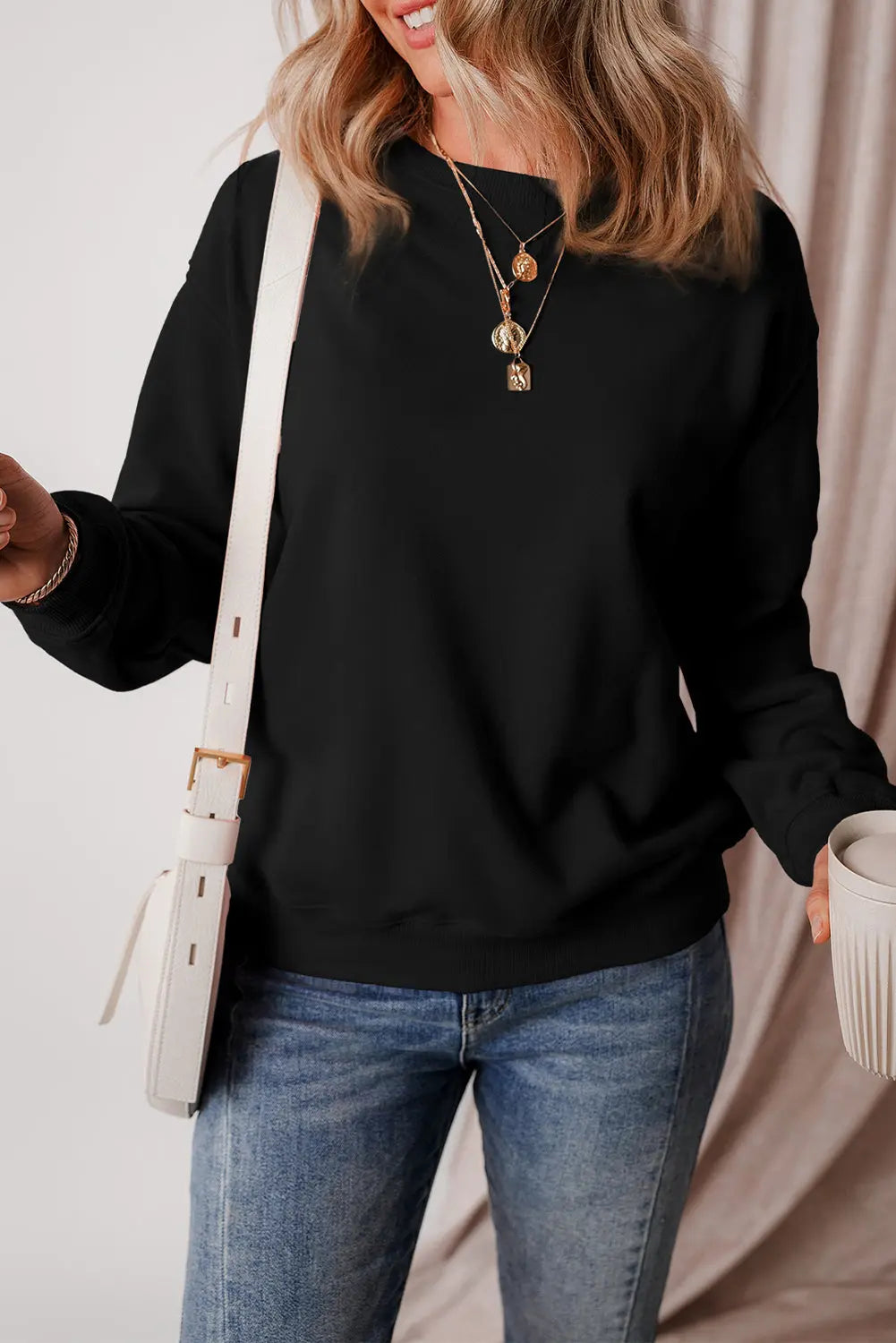 Russet Orange Solid Fleece Lined Drop Shoulder Terry Sweatshirt eAura