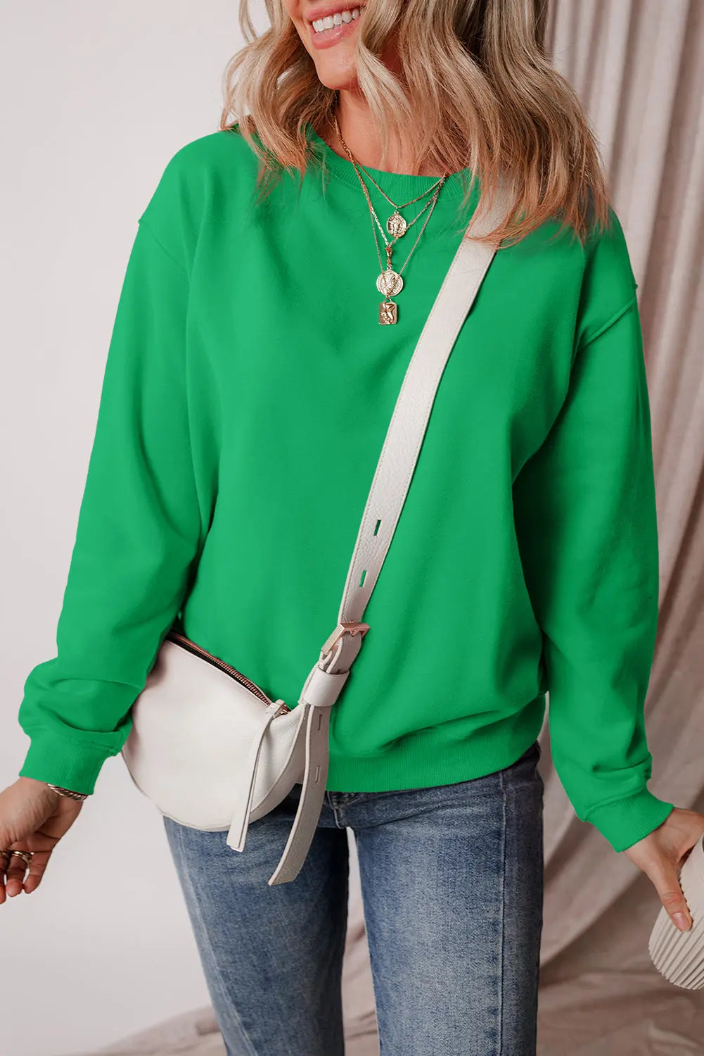 Russet Orange Solid Fleece Lined Drop Shoulder Terry Sweatshirt eAura