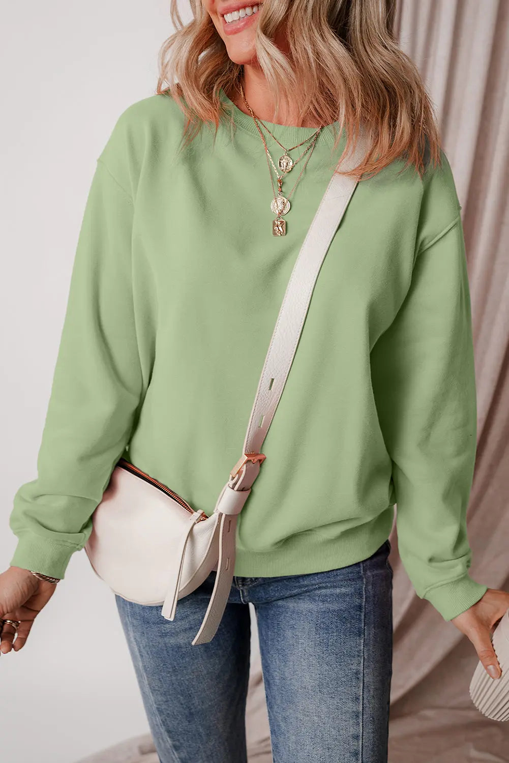 Russet Orange Solid Fleece Lined Drop Shoulder Terry Sweatshirt eAura
