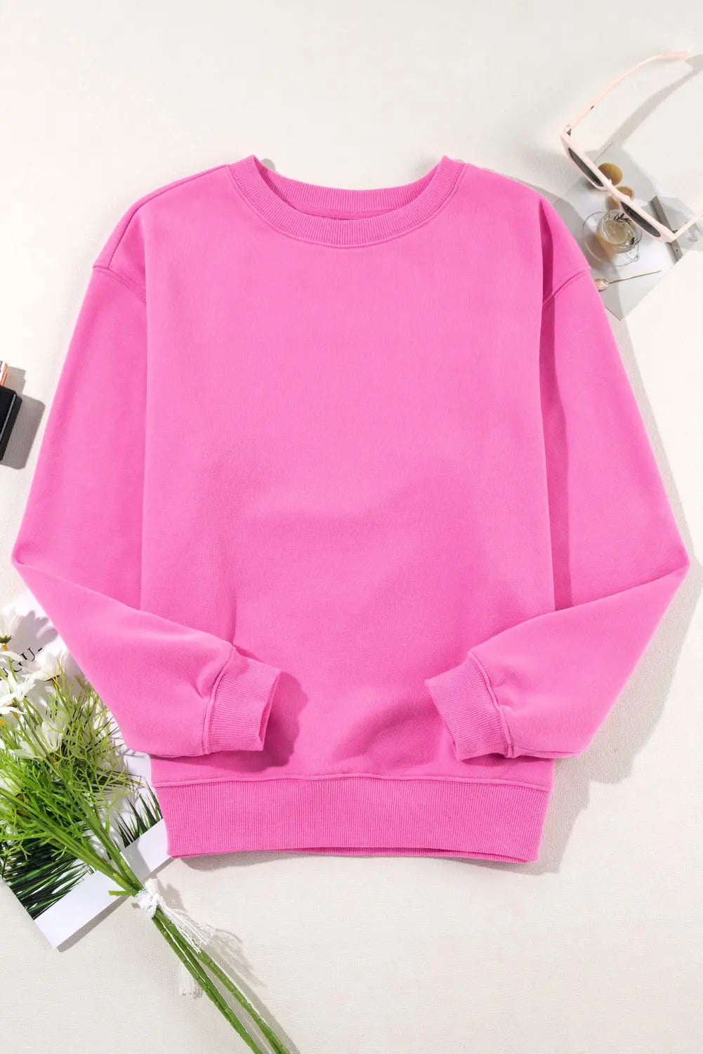 Russet Orange Solid Fleece Lined Drop Shoulder Terry Sweatshirt eAura