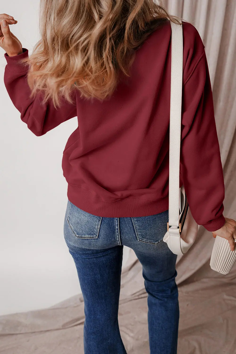 Russet Orange Solid Fleece Lined Drop Shoulder Terry Sweatshirt eAura