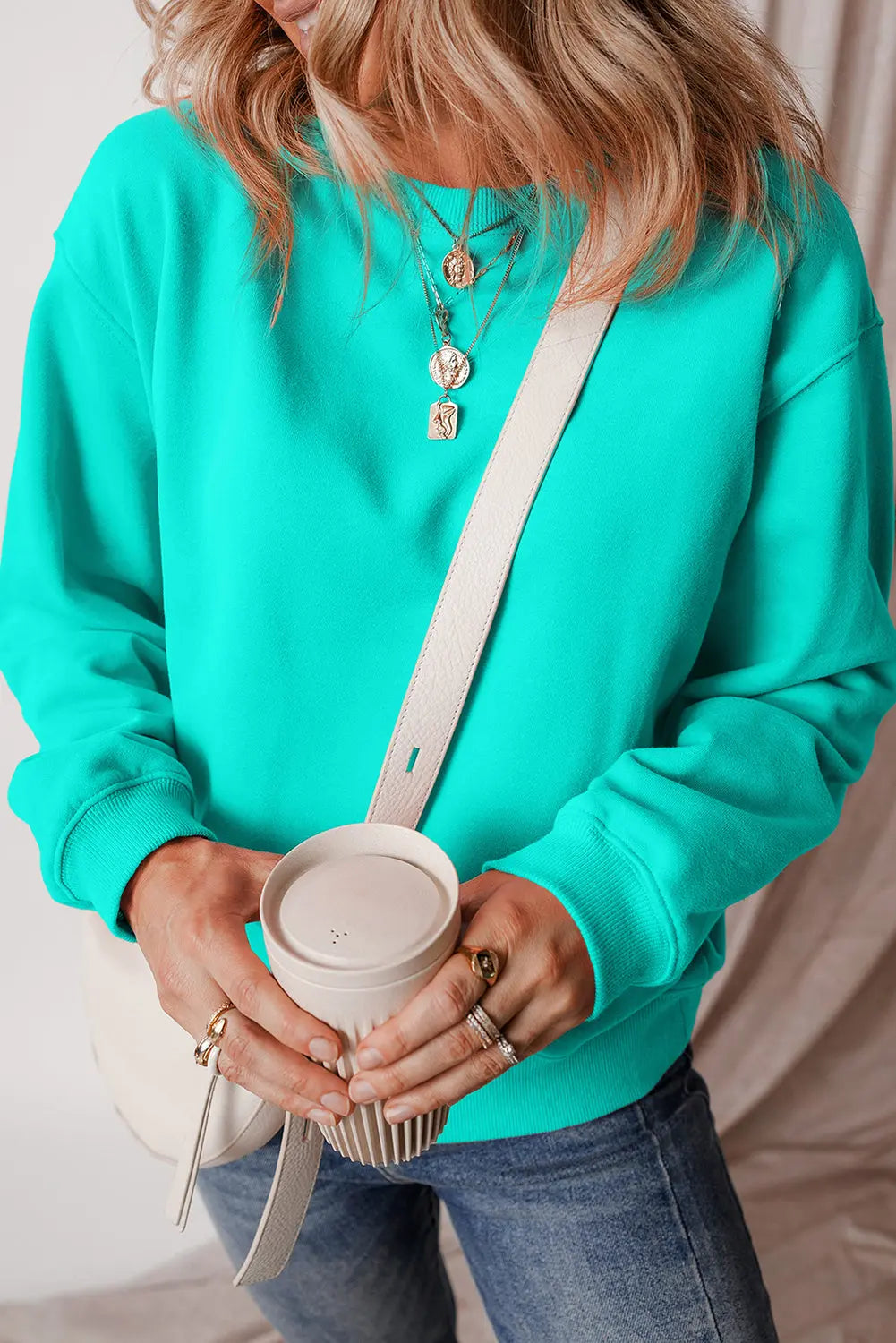 Russet Orange Solid Fleece Lined Drop Shoulder Terry Sweatshirt eAura
