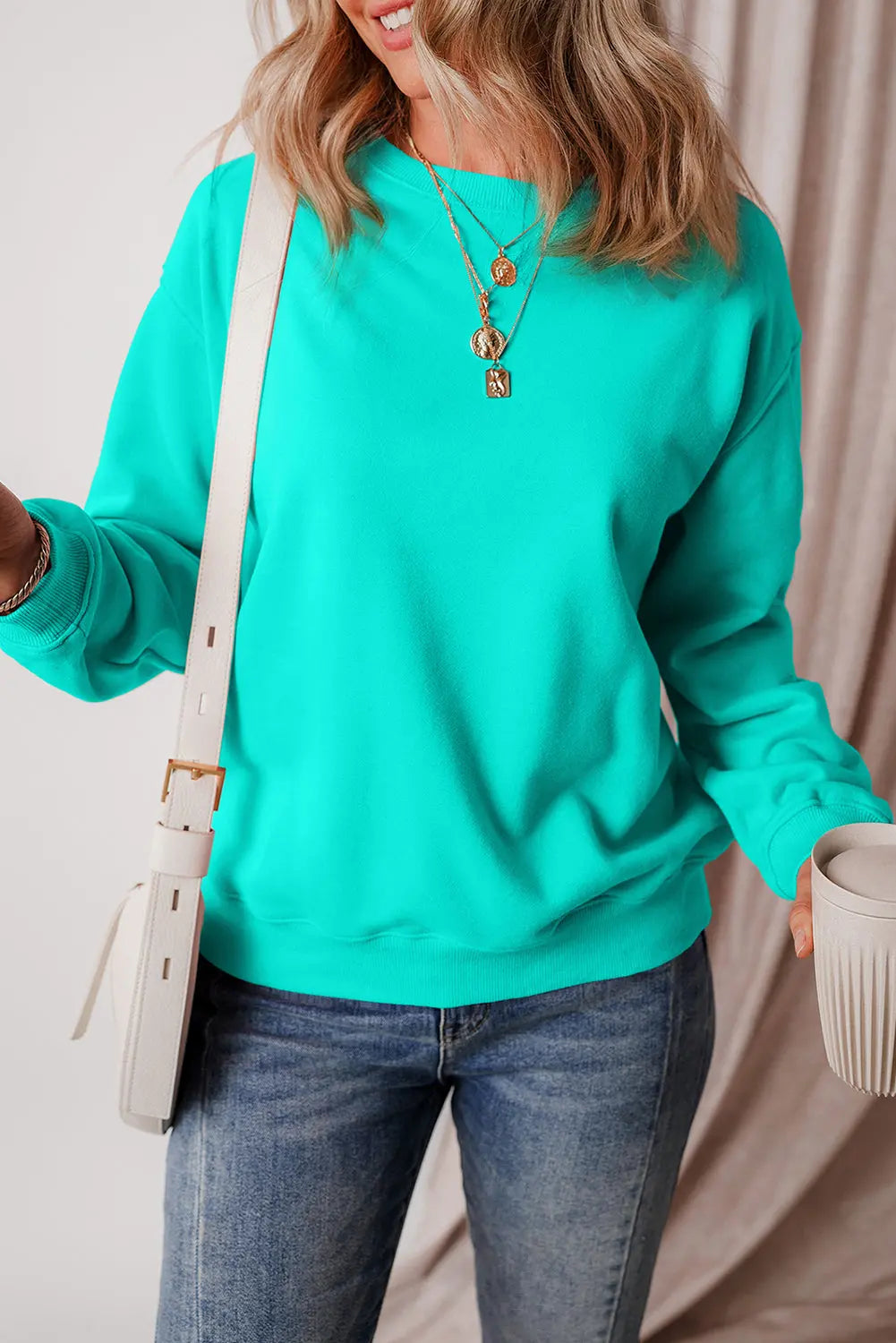 Russet Orange Solid Fleece Lined Drop Shoulder Terry Sweatshirt eAura