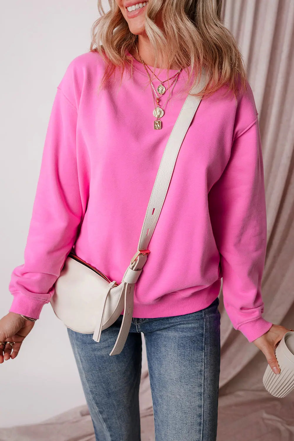 Russet Orange Solid Fleece Lined Drop Shoulder Terry Sweatshirt eAura