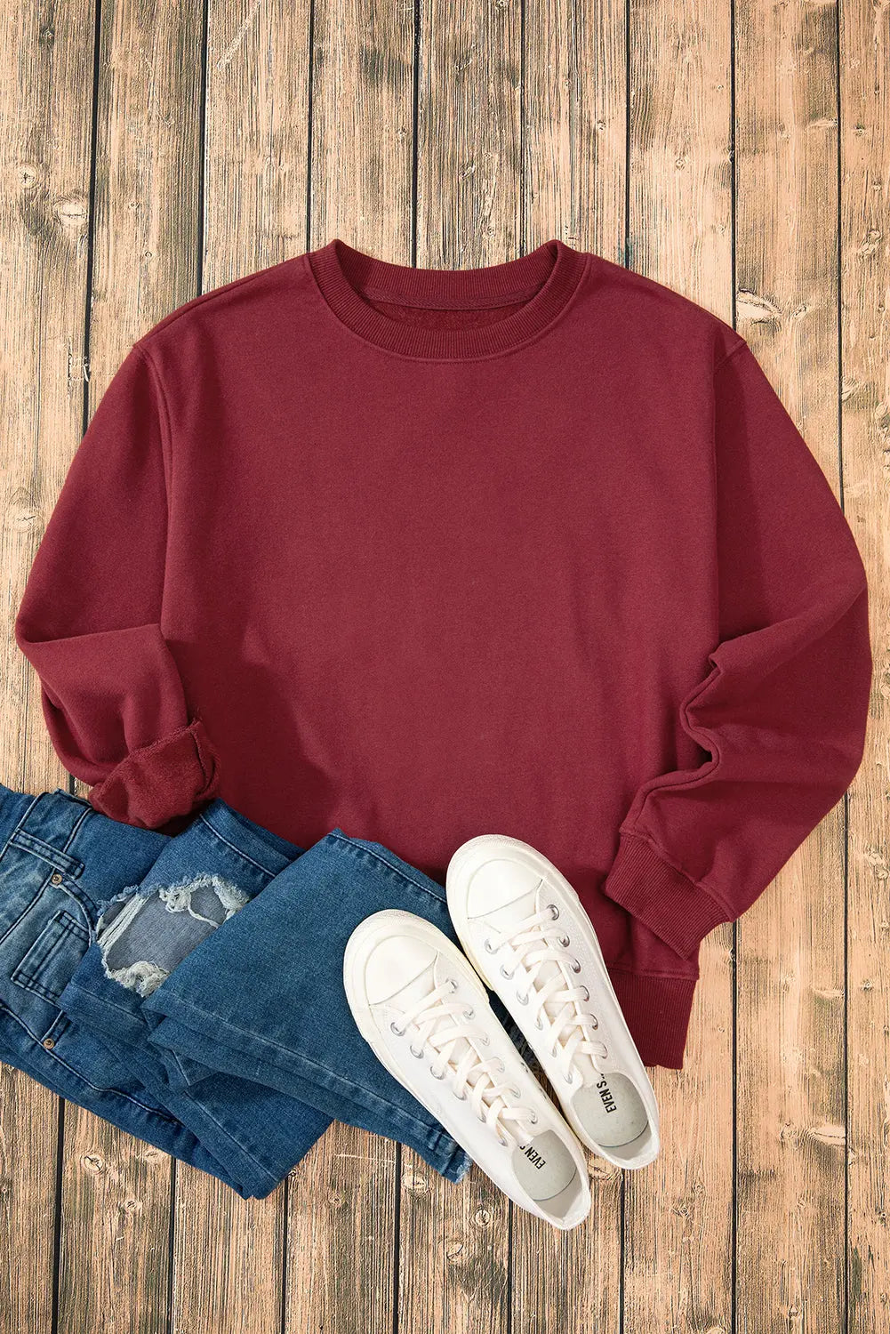 Russet Orange Solid Fleece Lined Drop Shoulder Terry Sweatshirt eAura