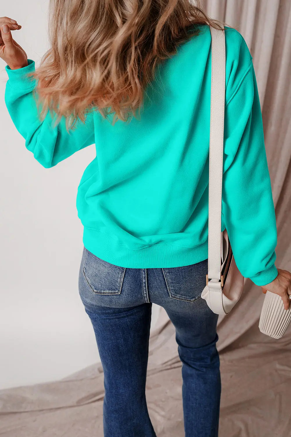 Russet Orange Solid Fleece Lined Drop Shoulder Terry Sweatshirt eAura