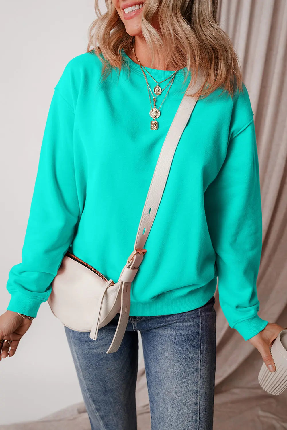 Russet Orange Solid Fleece Lined Drop Shoulder Terry Sweatshirt eAura