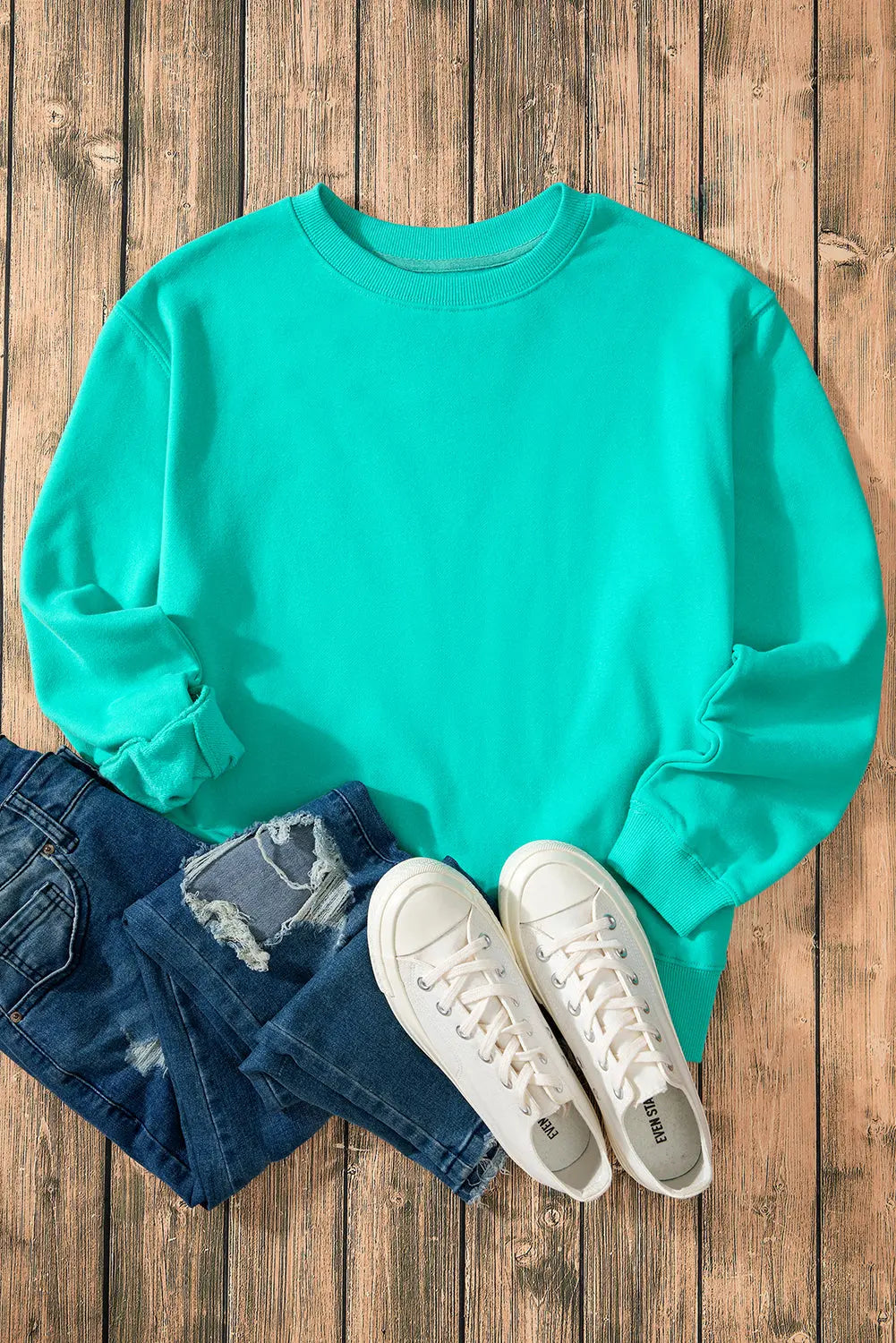 Russet Orange Solid Fleece Lined Drop Shoulder Terry Sweatshirt eAura