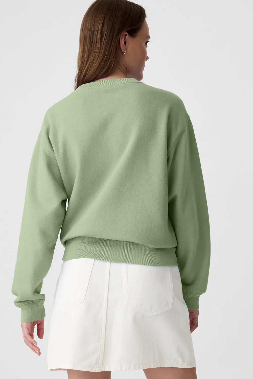Smoke Green Plain Drop Shoulder Crewneck Pullover Sweatshirt eAura