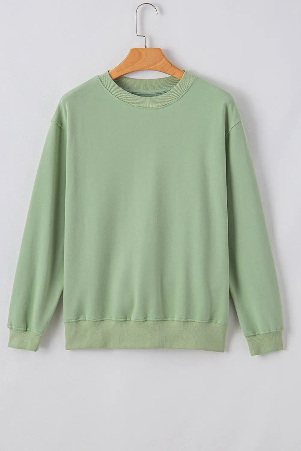 Smoke Green Plain Drop Shoulder Crewneck Pullover Sweatshirt eAura