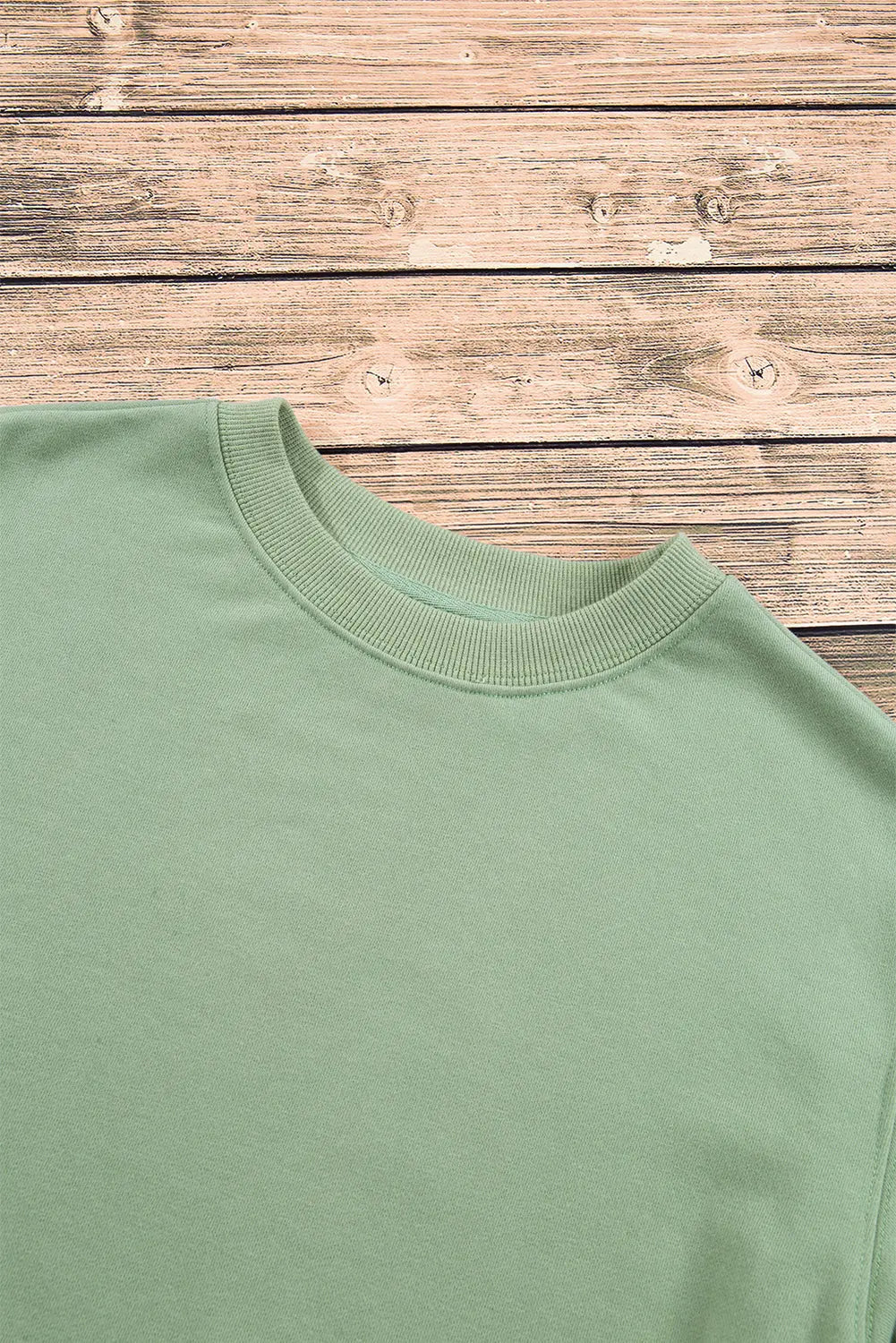 Smoke Green Plain Drop Shoulder Crewneck Pullover Sweatshirt eAura